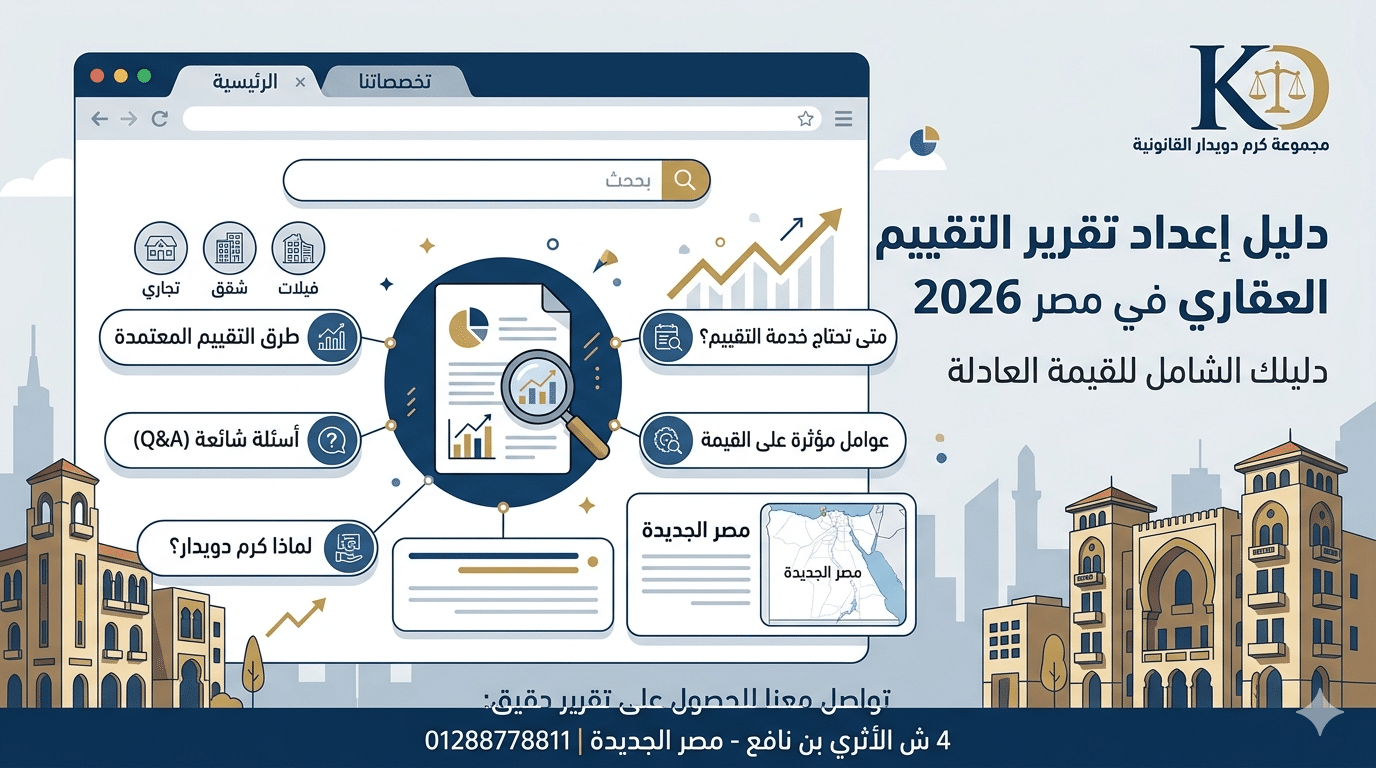 دليل إعداد تقرير التقييم العقاري في مصر لعام 2026 - مجموعة كرم دويدار القانونية